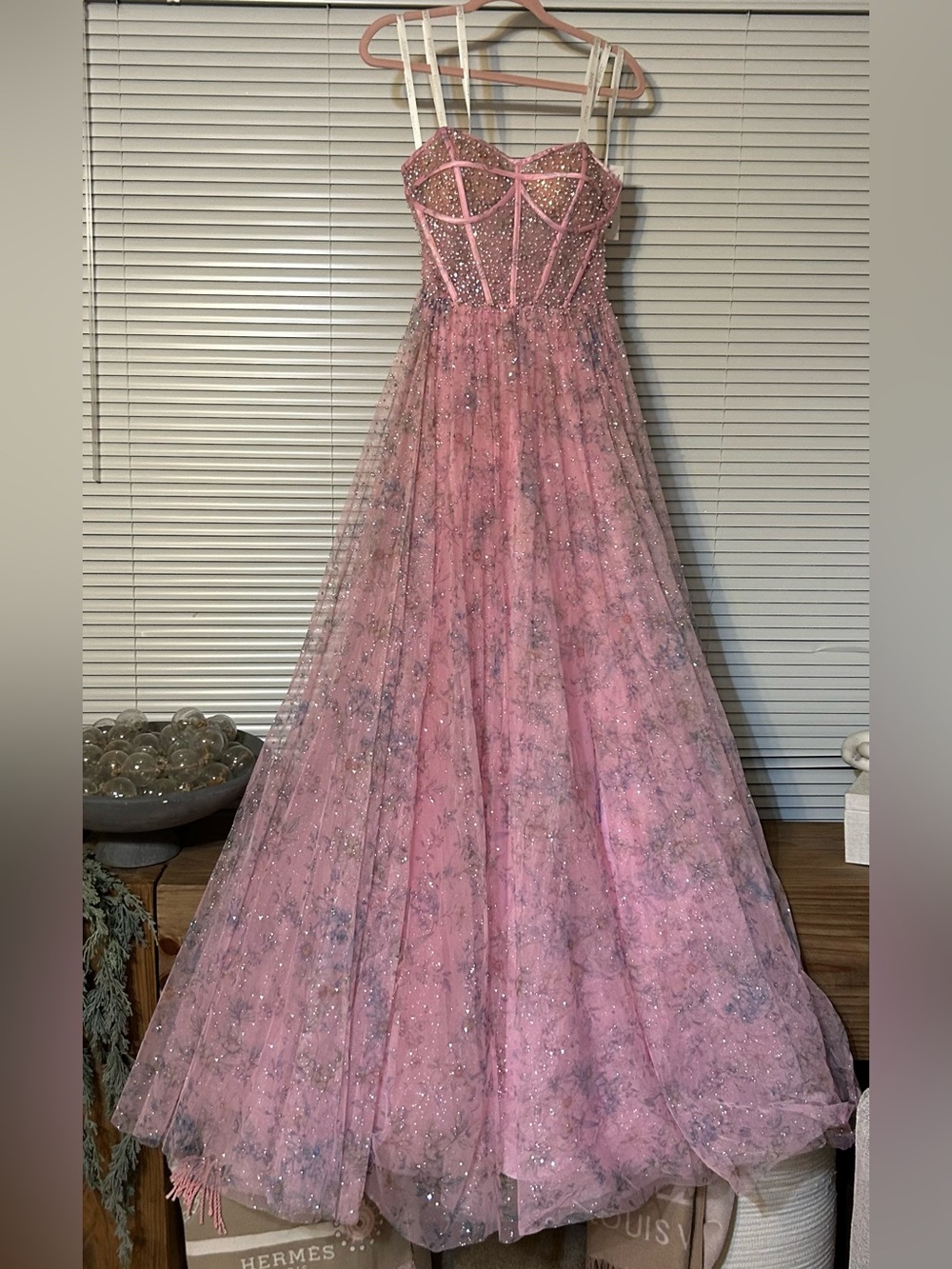 Jovani Pink Sheer Corset Pearl/Rhinestone Dress NWT $1,100 Size 6 - Picture 4 of 15